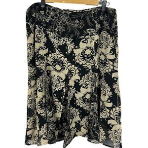 Mac & Jac Silk Floral Embellished Knee High Skirt Size 14 Black Tan
